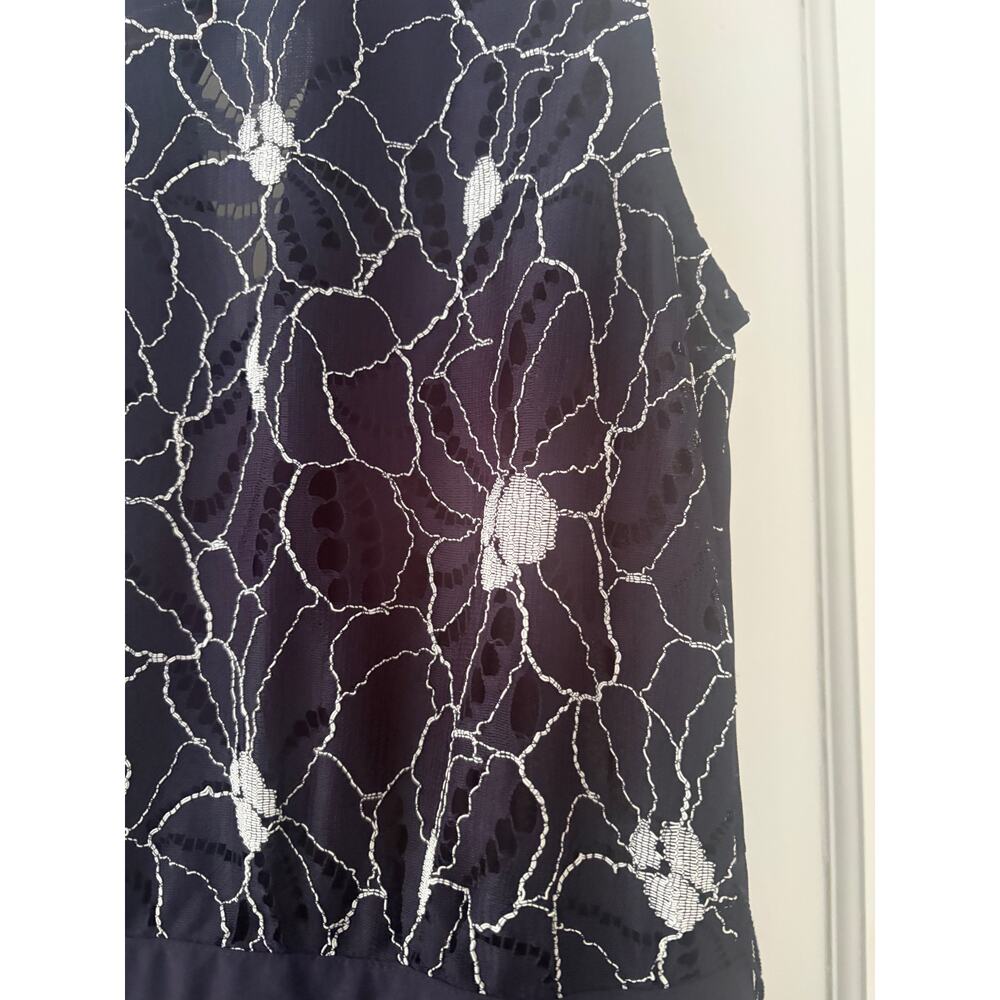Abbey Glass Jumpsuit Navy Blue Floral Lace Size 6 - Picture 4 of 11